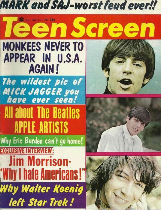 TEEN SCREEN magazine side cover December 1968