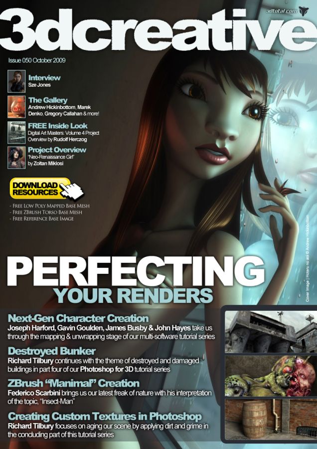 3D CREATIVE magazine side cover Issue 50 October 2009