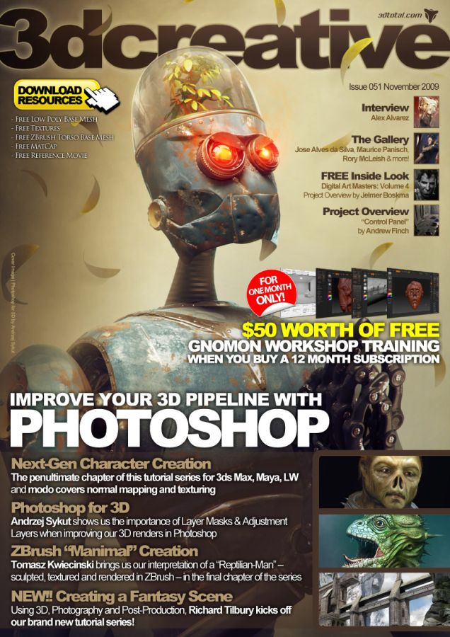 3D CREATIVE magazine side cover Issue 51 November 2009
