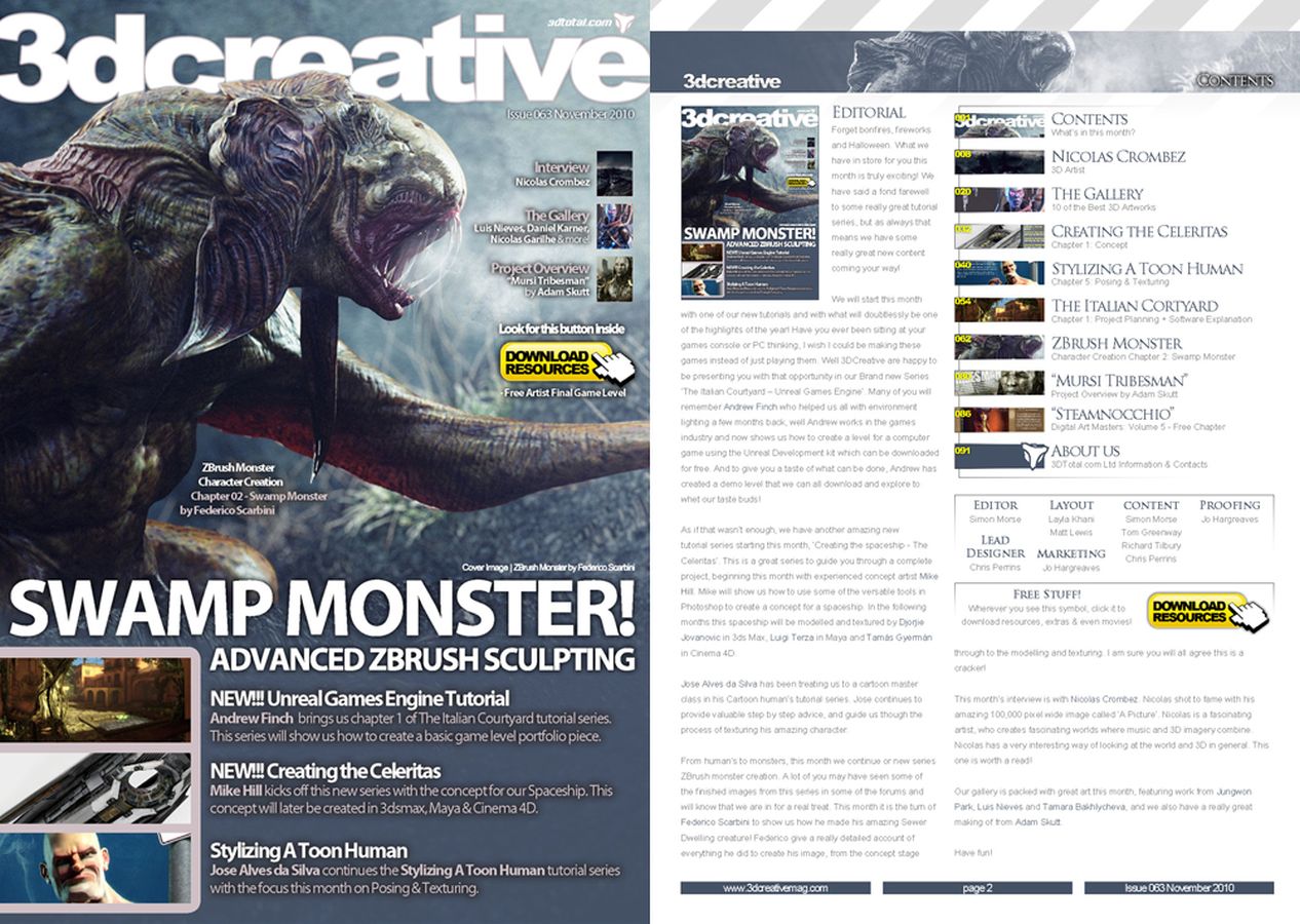 3D CREATIVE magazine side cover Issue 63 November 2010