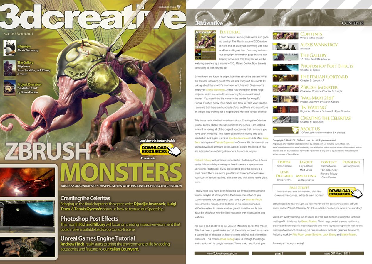 3D CREATIVE magazine side cover Issue 67 March 2011