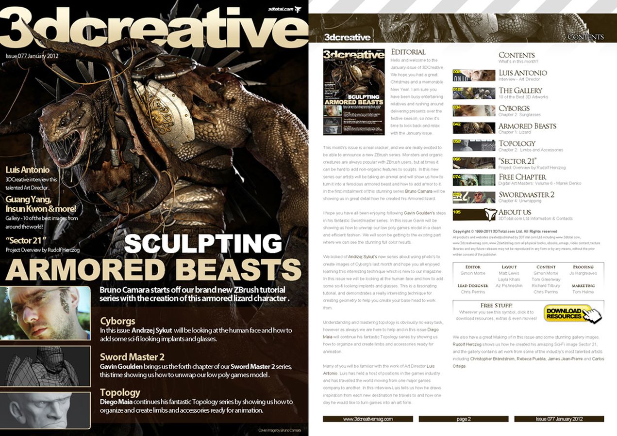 3D CREATIVE magazine side cover Issue 77 January 2012