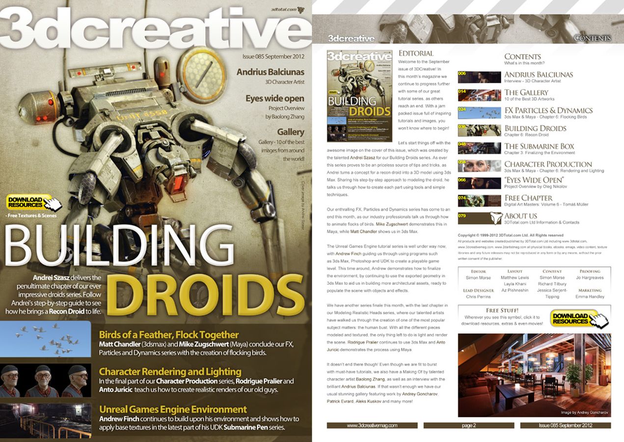 3D CREATIVE magazine side cover Issue 85 September 2012