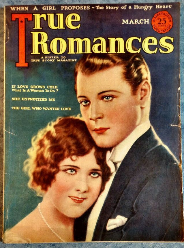TRUE ROMANCES magazine side cover March 1927