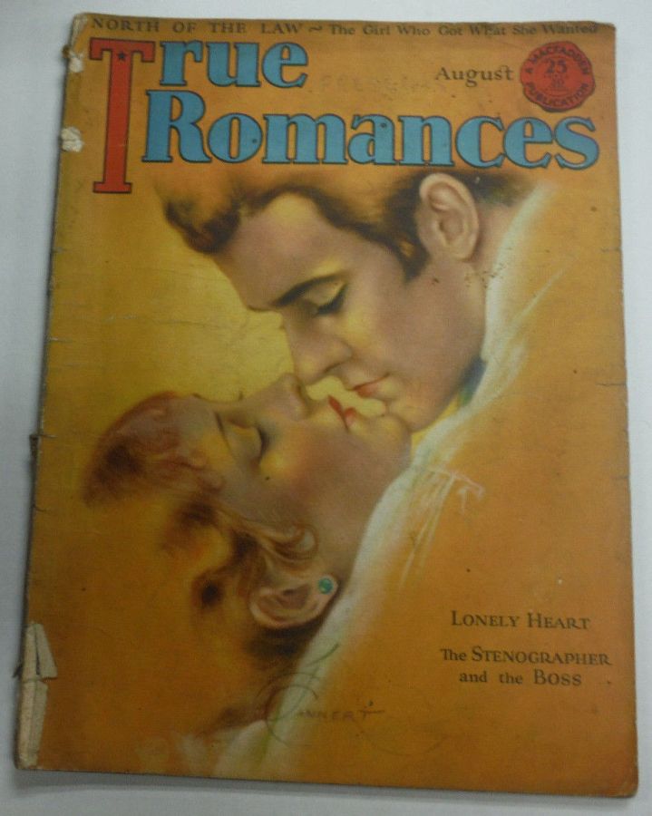 TRUE ROMANCES magazine side cover August 1929