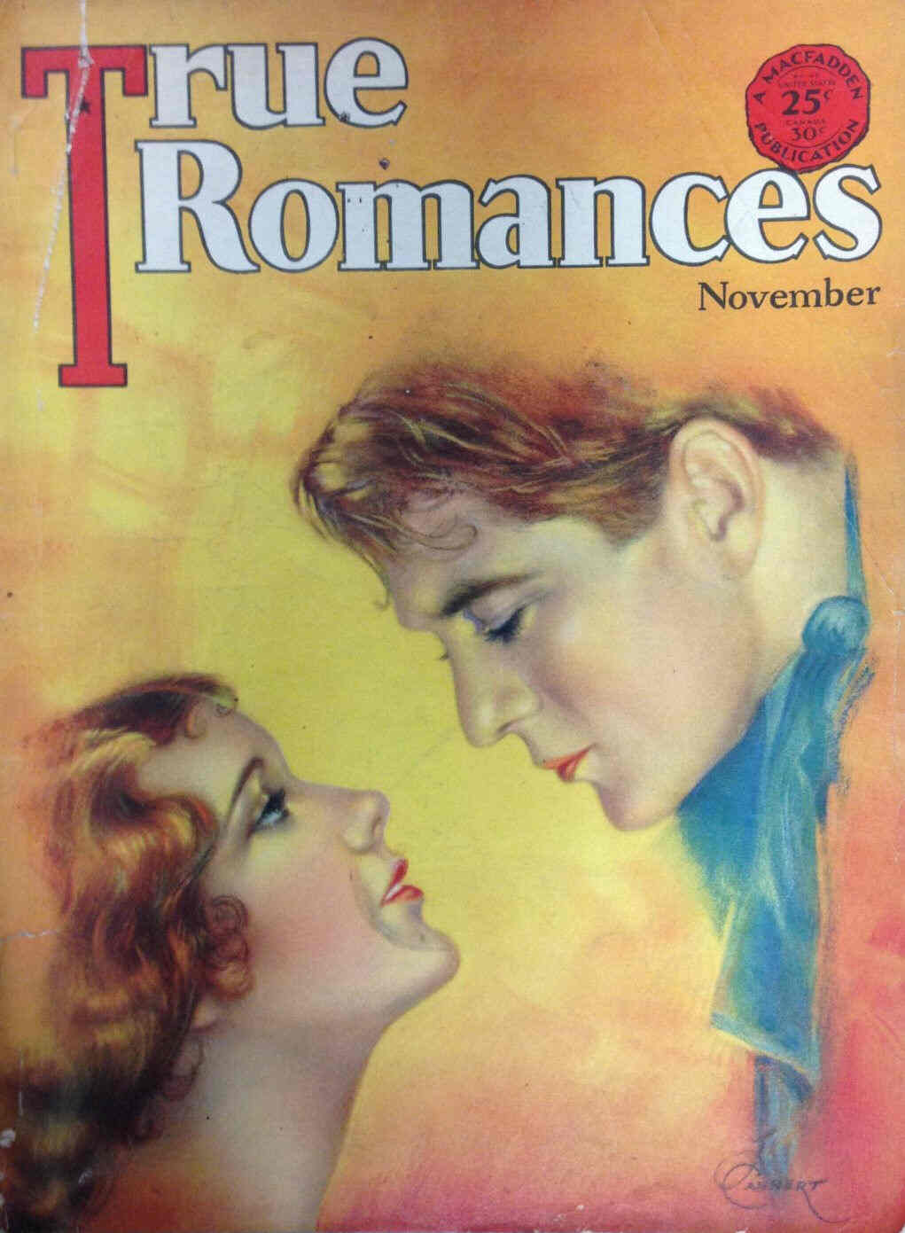 TRUE ROMANCES magazine side cover November 1929