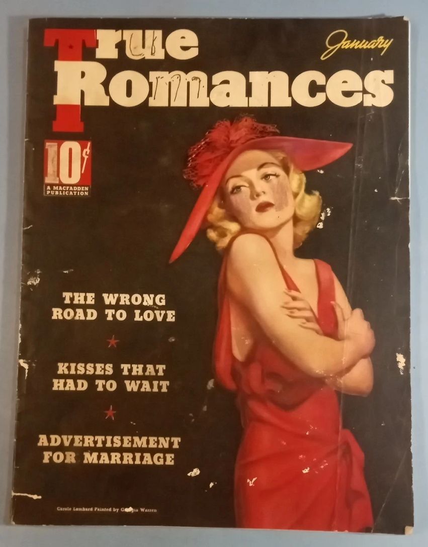 TRUE ROMANCES magazine side cover January 1937