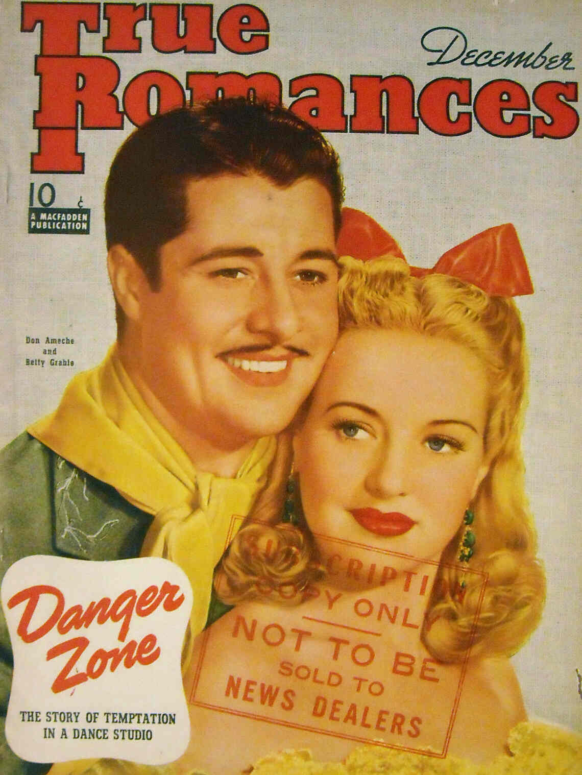 TRUE ROMANCES magazine side cover December 1940